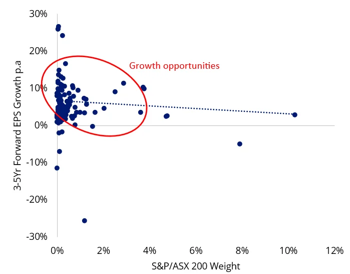 Chart 1: 3-5Yr Forward EPS Growth p.a. of S&P/ASX 200 companies